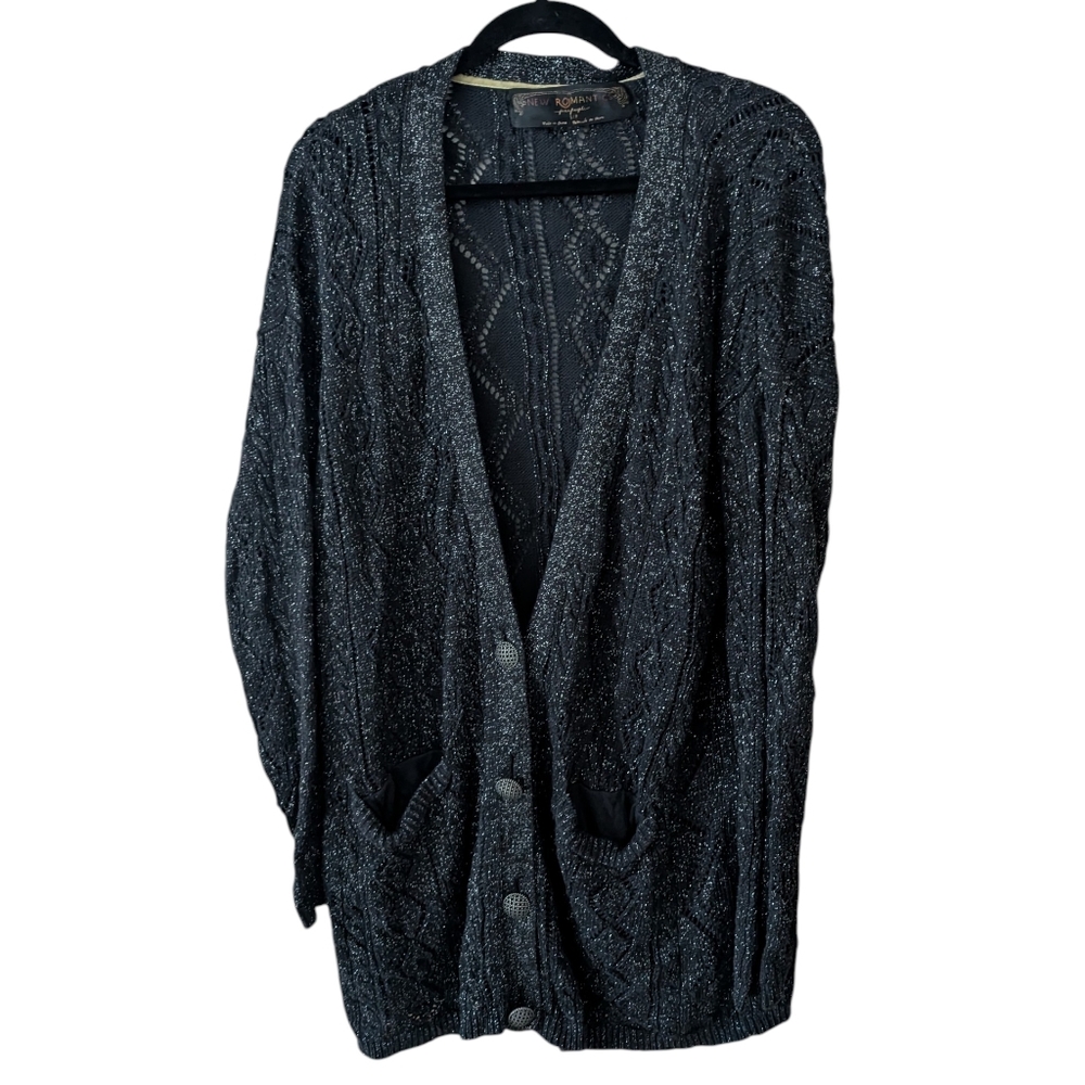 Free‎ People New Romantics Bang Bang Long Shimmer Black Cardigan Size Small